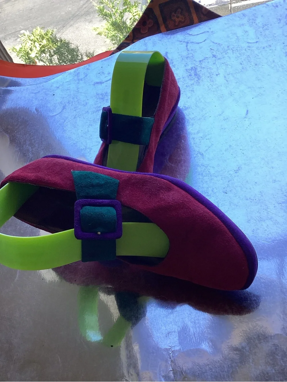 Vintage Sacha London Suede Mary Jane Flats in Burgundy green Purple